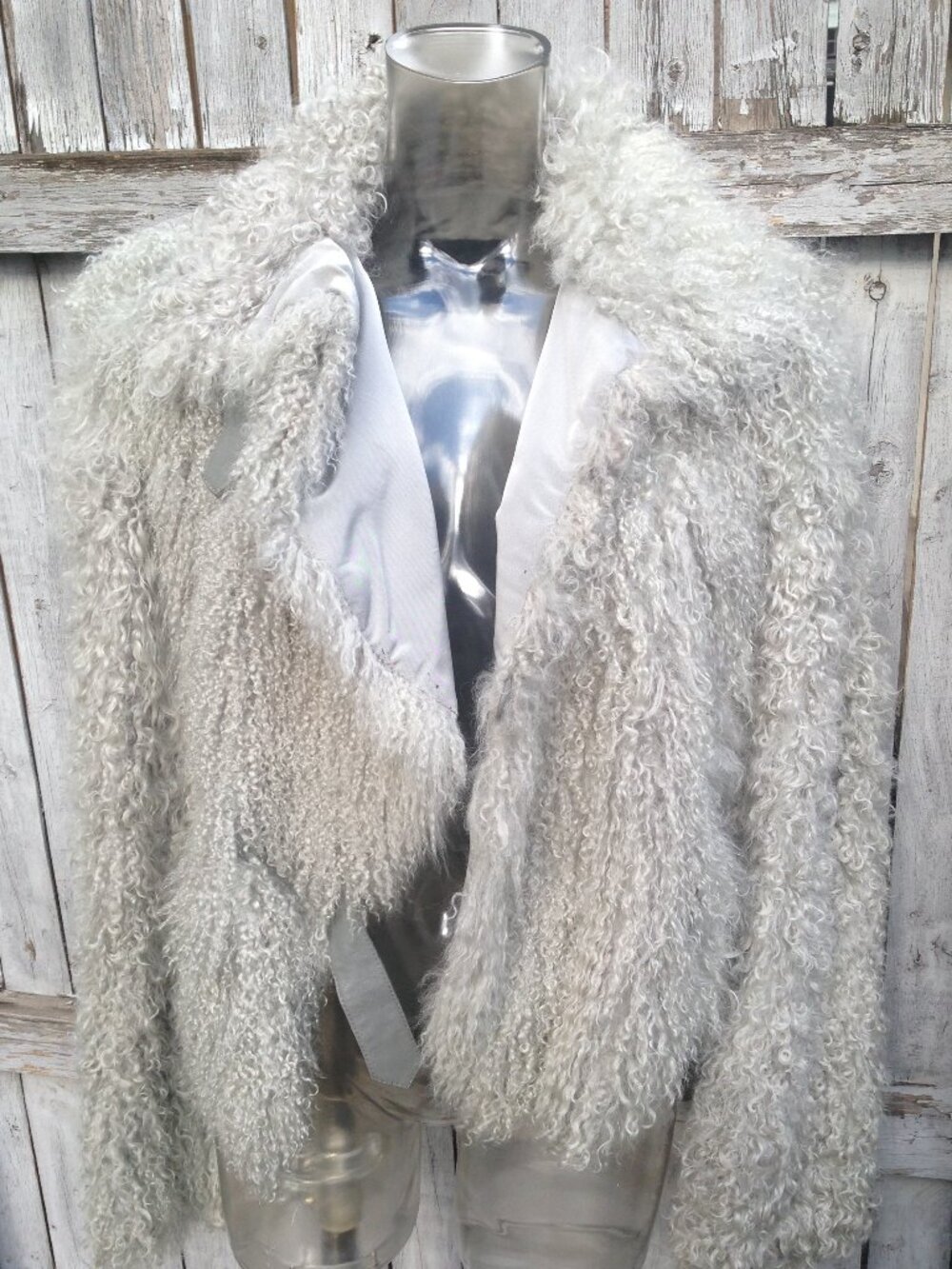$3225 GIORGIO ARMANI Curly Lamb Runway Jacket Satin Lining Blue Gray 46 Italy
